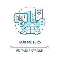 icône de concept de compteurs de taxi turquoise. dispositif de calcul. illustration de la ligne mince de l'idée abstraite de l'entreprise de livraison. dessin de contour isolé. trait modifiable. roboto-medium, une myriade de polices pro-gras utilisées vecteur