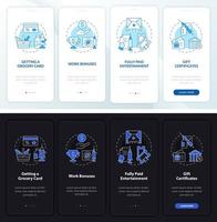 écran de la page de l'application mobile d'intégration des incitations à la vaccination. Procédure pas à pas de la carte d'épicerie Instructions graphiques en 4 étapes avec concepts. modèle vectoriel ui, ux, gui avec illustrations linéaires en mode nuit et jour