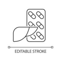 suppléments pour l'icône linéaire du foie. produits pour détoxifier le foie. augmentation du métabolisme. illustration personnalisable en ligne mince. symbole de contour. dessin de contour isolé de vecteur. trait modifiable vecteur