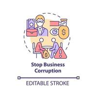 arrêter l'icône de concept de corruption d'entreprise. illustration de fine ligne d'idée abstraite de société corrompue. entreprise accusée de comportement illicite. dessin de couleur de contour isolé de vecteur. trait modifiable vecteur