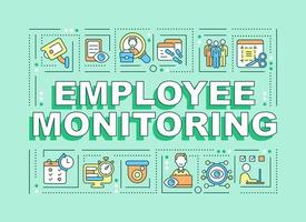 bannière de concepts de mots de surveillance des employés. suivi de la productivité. infographie avec des icônes linéaires sur fond vert. typographie créative isolée. illustration de couleur de contour vectoriel avec texte