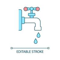 icône de couleur rvb de sortie d'eau. utilisation efficace et économie d'eau. prévention du changement climatique. vidange du robinet. illustration vectorielle isolée. dessin au trait rempli simple. trait modifiable. police arial utilisée vecteur