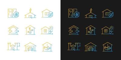 icônes de gradient de normes de construction de maisons définies pour le mode sombre et clair. résistance aux intempéries. ensemble de symboles de contour de ligne mince. collection d'illustrations vectorielles isolées en noir et blanc vecteur