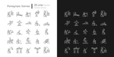 icônes linéaires de compétition sportive définies pour le mode sombre et clair. sportifs en situation de handicap. symboles de lignes fines personnalisables. collection d'illustrations vectorielles isolées. trait modifiable vecteur