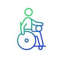 icône de vecteur linéaire dégradé de rugby en fauteuil roulant. sport de compétition pour les athlètes assis. jeu de balle. sportifs handicapés. symbole de couleur de ligne mince. pictogramme de style moderne. dessin de contour isolé de vecteur