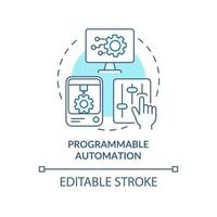 icône de concept bleu d'automatisation programmable. produire un produit par lots idée abstraite illustration en ligne mince. dessin de contour isolé. trait modifiable. roboto-medium, myriade de polices pro-gras utilisées vecteur