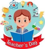 portrait de dessin animé d'une enseignante avec la bannière de la journée des enseignants vecteur