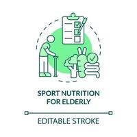 nutrition sportive pour l'icône de concept vert âgé. illustration de la ligne mince de l'idée abstraite de soins de santé et d'activité. dessin de contour isolé. trait modifiable. roboto-medium, myriade de polices pro-gras utilisées vecteur