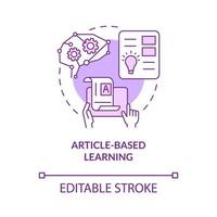 icône de concept violet d'apprentissage basé sur l'article. contenu de l'information. illustration de ligne mince d'idée abstraite d'apprentissage en ligne. dessin de contour isolé. trait modifiable. roboto-medium, myriade de polices pro-gras utilisées vecteur