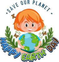 conception de bannière de joyeux jour de la terre avec une fille tenant un globe terrestre vecteur