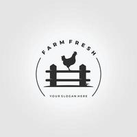 clôture ferme coq frais logo vector illustration design icône vintage