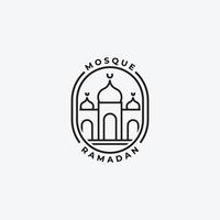 étiquette minimaliste du logo vectoriel de l'art de la ligne musulmane de la mosquée, conception de l'illustration du concept islamique du ramadan moubarak