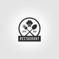 emblème restaurant logo concept fourchette cuillère chapeau icône vintage vector illustration design