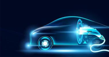 puissance future de la voiture électrique dans l'illustration avec voitures électriques et chargeur. vecteur