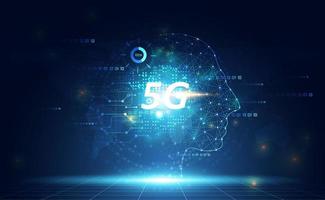 concept abstrait de technologie de réseau 5g ai internet numérique sans fil sur fond bleu. vecteur