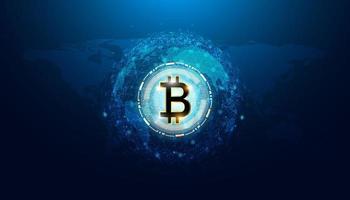 la crypto-monnaie abstraite bitcoin se compose du symbole bitcoin sur le monde, le concept de l'utilisation des crypto-monnaies dans le monde futur. vecteur