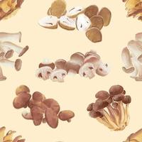 ensemble de papier peint sans soudure de champignons comestibles. fond, aquarelle vintage. illustration vectorielle vecteur