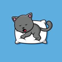 chat mignon dormant sur l'illustration d'icône de vecteur de dessin animé d'oreiller. concept d'icône animale isolé vecteur premium. style de dessin animé plat