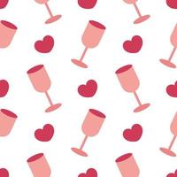 verre à vin rose modèle sans couture avec coeur vecteur