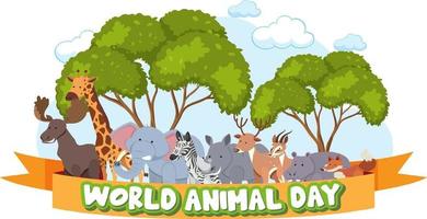 bannière de la journée mondiale des animaux avec des animaux sauvages africains vecteur