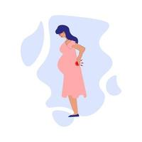 concept de symptômes et de problèmes de grossesse. jeunes femmes enceintes la retenant à cause de la douleur. illustration plate de douleur au bas du dos