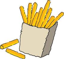 frites frites de pommes de terre restauration rapide dans une boîte en carton rouge. délicieux fast-food collation préférée de tous les temps. vecteur