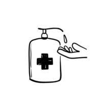 main de nettoyage dessinée à la main avec un savon antibactérien ou un vecteur d'illustration de désinfectant pour les mains isolé