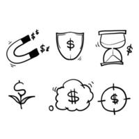 ensemble simple dessiné à la main d'icônes de lignes vectorielles liées aux affaires et à l'argent. avec un style de griffonnage vecteur