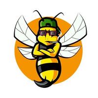 illustration d'une abeille piquante portant des lunettes et un chapeau en fumant vecteur