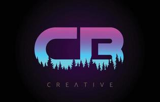 création de logo de lettres cb avec des couleurs bleu violet et icône de vecteur de concept de forêt de pins