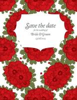 enregistrer le modèle de carte d'invitation de mariage de date avec des fleurs rouges. vecteur