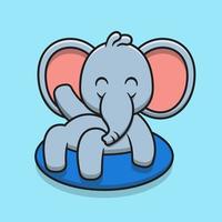 éléphant mignon portant une illustration d'icône de dessin animé de pneu de natation gonflable vecteur