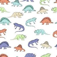 modèle sans couture dino, illustration vectorielle de dessin animé mignon dinosaures dessinés à la main vecteur