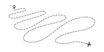 illustration de vecteur de conception de style plat de chemin de ligne pointillée d'avion isolé sur fond blanc.