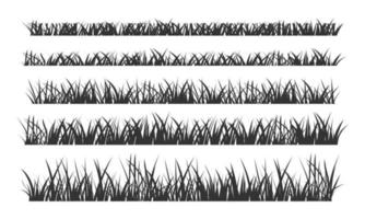 silhouettes noires de champ de pelouse de prairie frontière jeu d'illustrations vectorielles de conception de style plat. vecteur