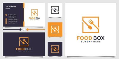 logo de nourriture avec style d'art en ligne de boîte et conception de carte de visite vecteur premium