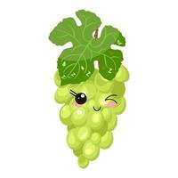 raisins verts mignons de dessin animé drôle. vecteur de visage drôle.
