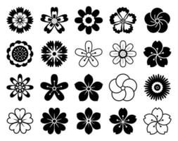 ensemble d'icônes de symbole d'éléments de fleurs florales vecteur