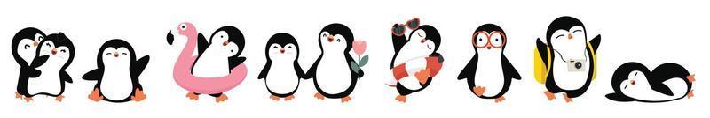 mignons petits pingouins pose ensemble de doodle vecteur