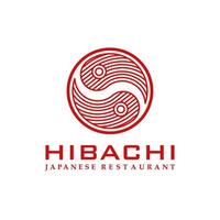 logo du restaurant japonais hibachi en rouge vecteur