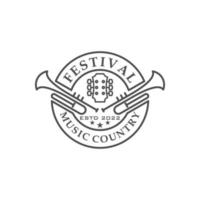 musique country classique rétro vintage, guitare et trompette emblème rétro vintage étiquette étiquette logo création de logo vecteur