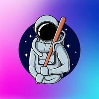 astronaute tenant une illustration vectorielle de batte de baseball vecteur