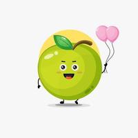 illustration d'un joli personnage de pomme verte portant un ballon vecteur