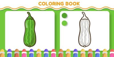 livre de coloriage de doodle de dessin animé dessiné à la main de concombre coloré et noir et blanc pour les enfants vecteur