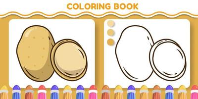 pomme de terre colorée et noire et blanche avec des tranches livre de coloriage de doodle de dessin animé dessiné à la main pour les enfants vecteur