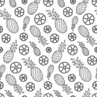 modèle sans couture de vecteur de fruits ananas dessinés à la main noir et blanc