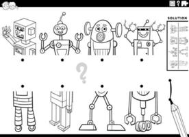 faire correspondre les moitiés de dessin animé robots photos tâche page de livre de coloriage vecteur