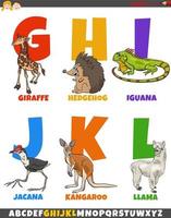 alphabet éducatif serti de personnages d'animaux de dessin animé vecteur