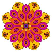 joli mandala coloré. fleur de doodle rond ornemental isolé sur fond blanc. ornement décoratif géométrique de style oriental ethnique. vecteur