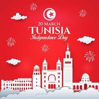 illustration vectorielle de la fête de l'indépendance de la tunisie avec les toits de la ville en style papier découpé. vecteur